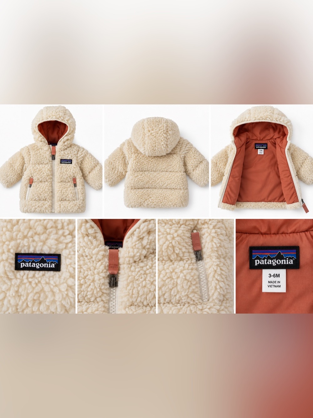 Patagonia Baby Sherpa Fleece Hooded Jacket Cream 3–6 Months